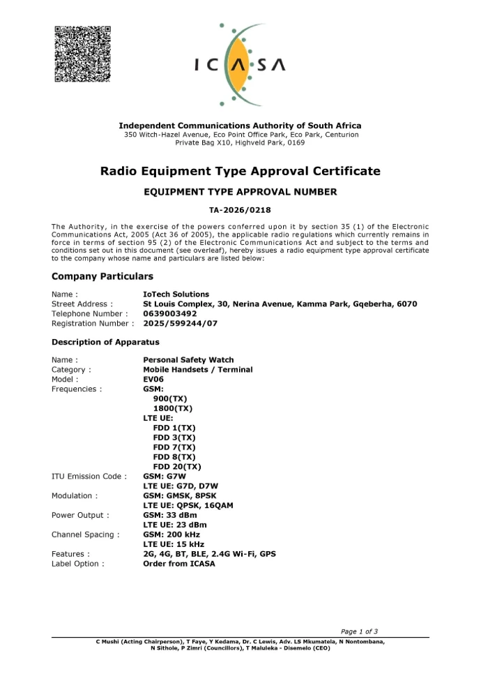 SureCall Watch ICASA Certification